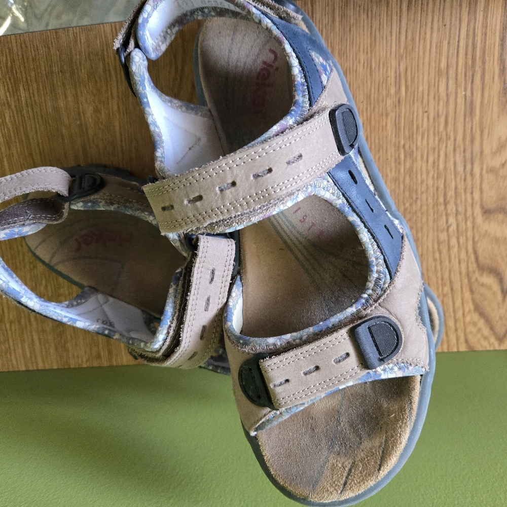 Riekers Tan and Blue/pink Floral Trim Sandals